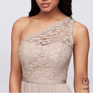 David’s Bridal Long One Shoulder Champagne Dress